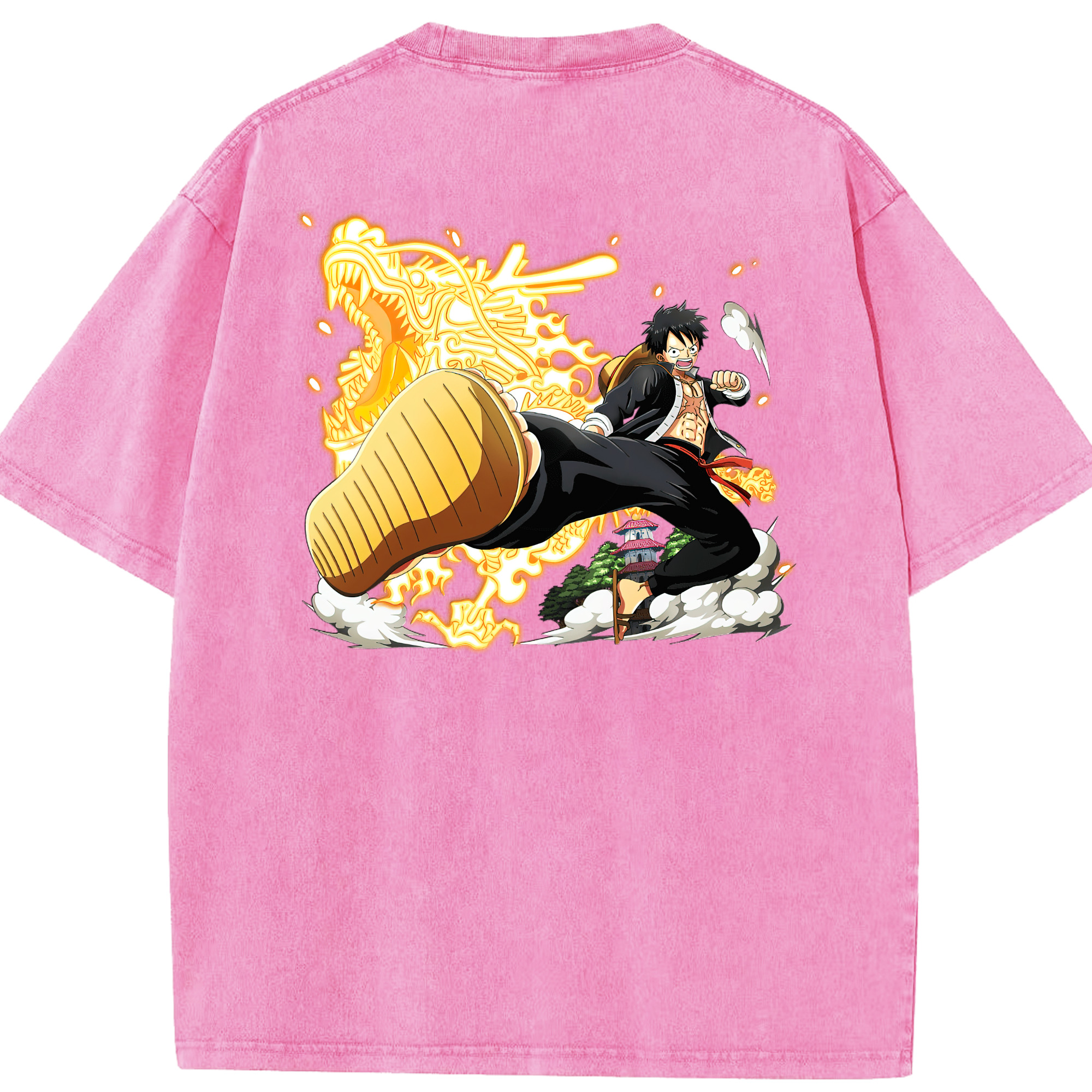 ワンピース モンキー・D・ルフィ ONE PIECE Monkey D. Luffy 綿100% ヴィンテージ風 半袖Tシャツ（背面プリント）